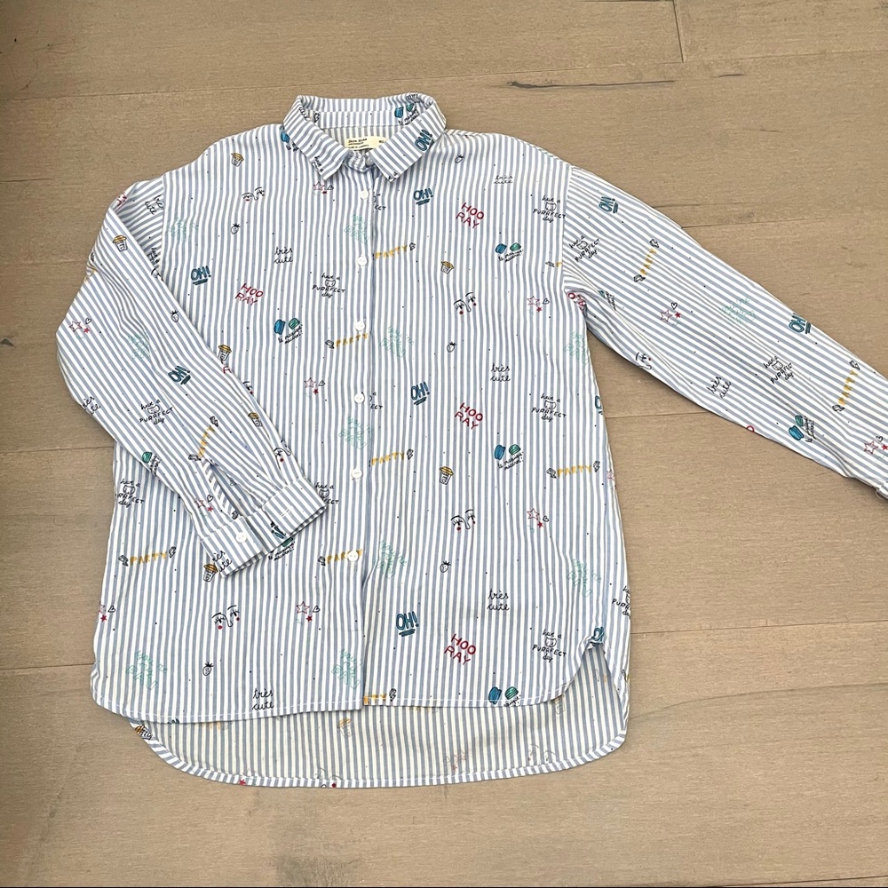 ZARA Light Blue Oversized Buttondown Shirt with Print
